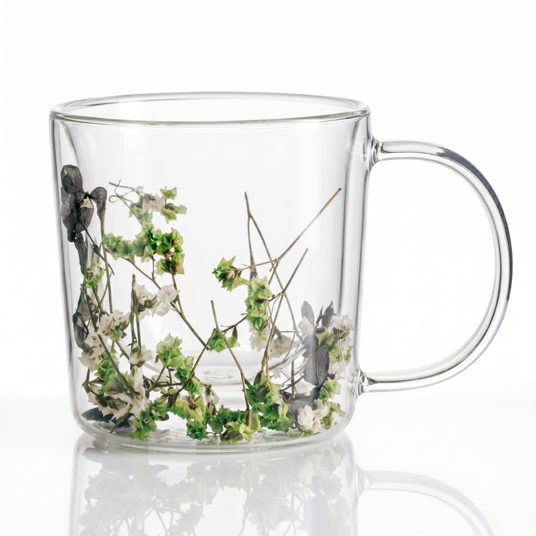 Double-Walled Glass Mug with Dried Botanicals