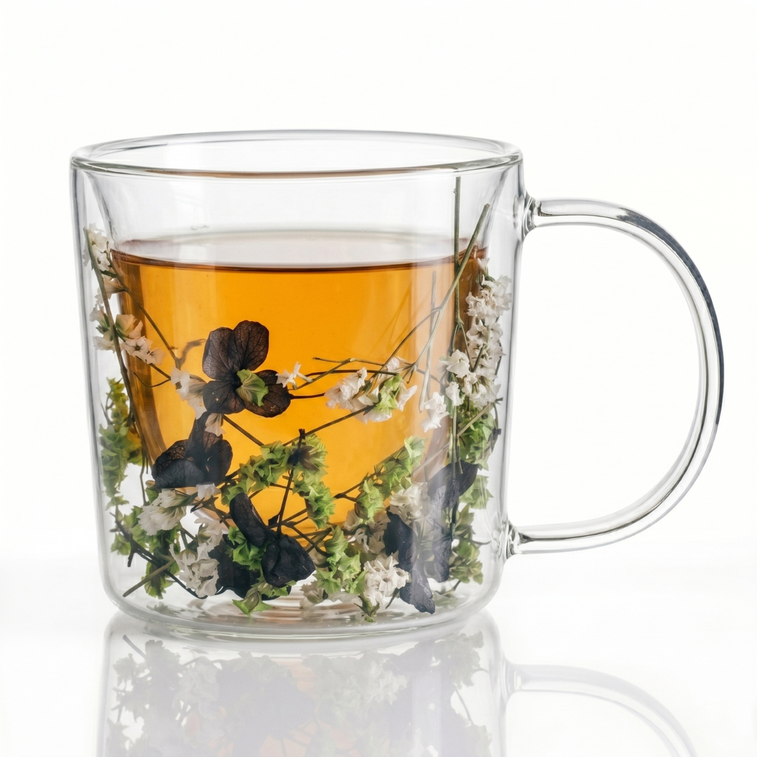 Double-Walled Glass Mug with Dried Botanicals