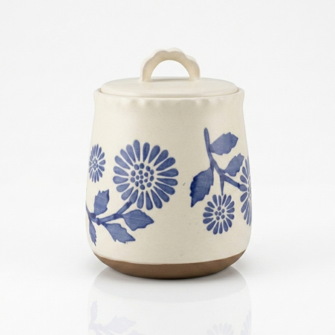 Canister with Wavy Handle in Sunflowers Wrap Pattern