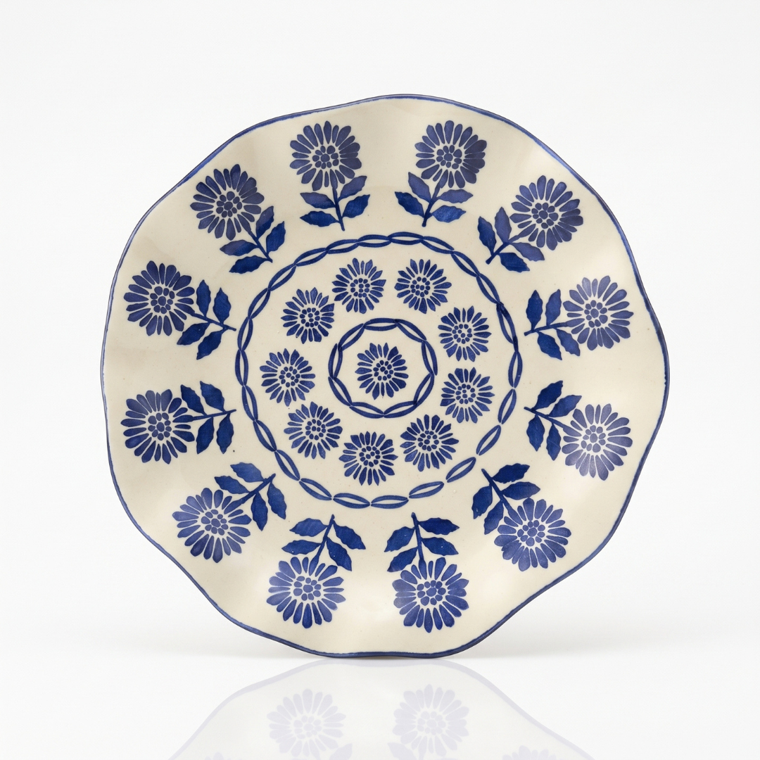 11" Wavy Rim Serve Plate with Sunflowers Pattern