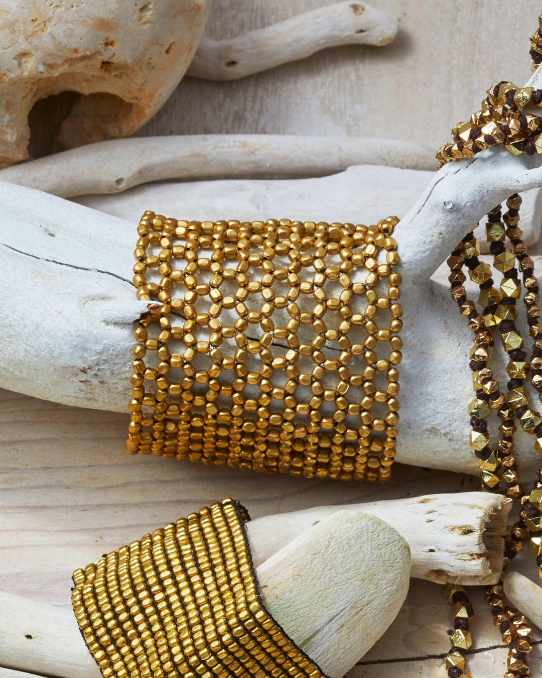 Beaded Stretch Brass Bracelet Large