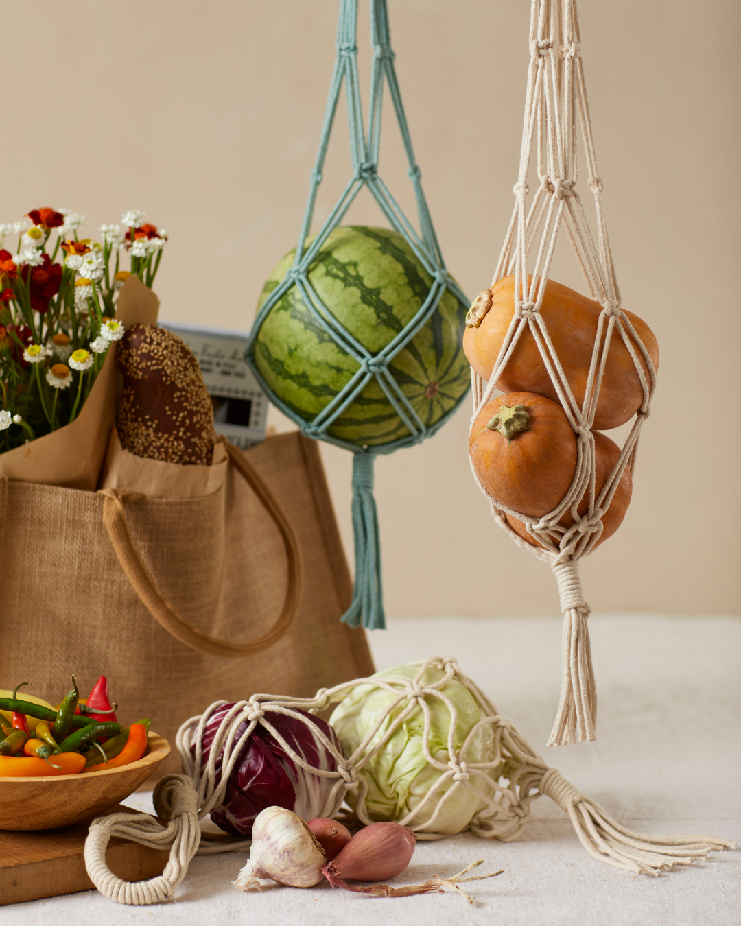 Macrame Produce Bag Cream