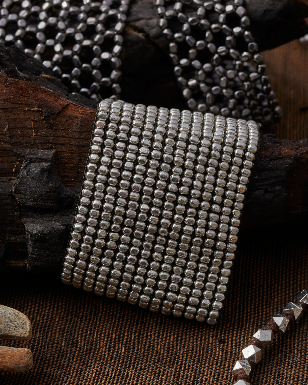 Beaded Stretch Silver Bracelet Medium