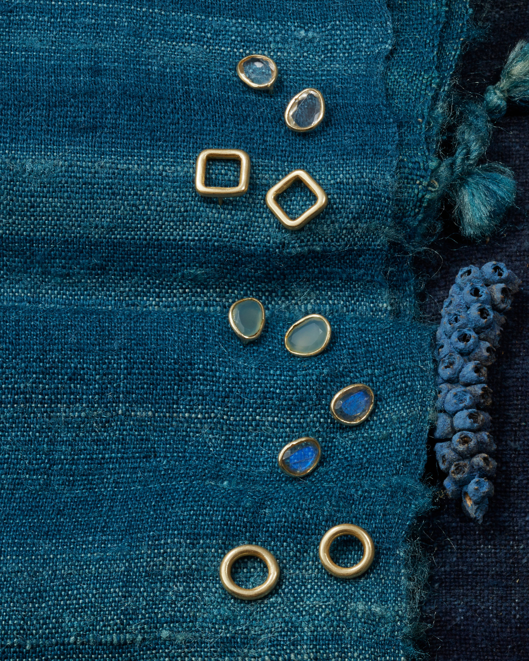 Stone Slice Aqua Chalcedony Earrings