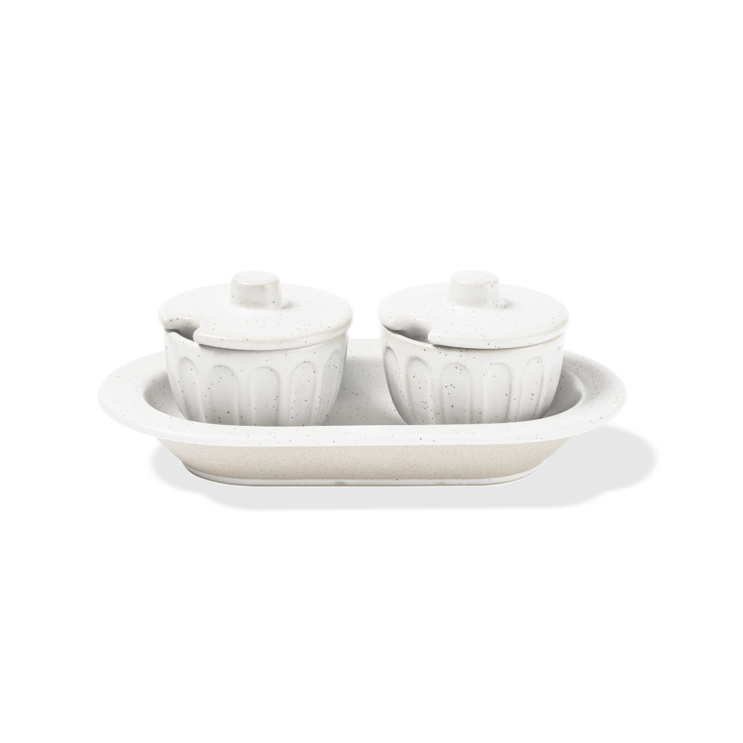 Aptos Lidded Condiment Jars with Tray Cream
