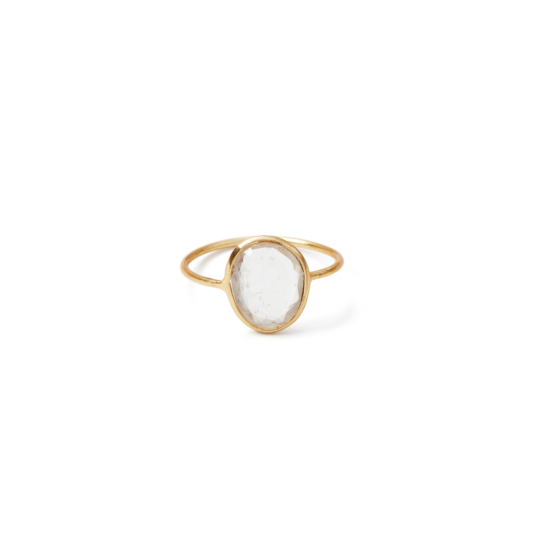 Stone Slice Crystal Quartz Ring - Size 7