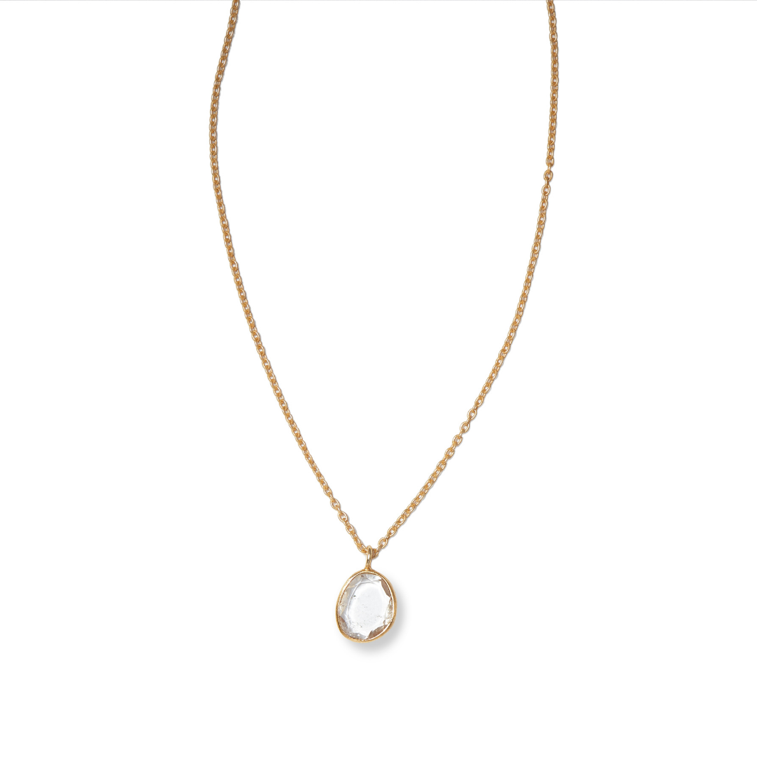 Stone Slice Crystal Quartz Pendant Necklace