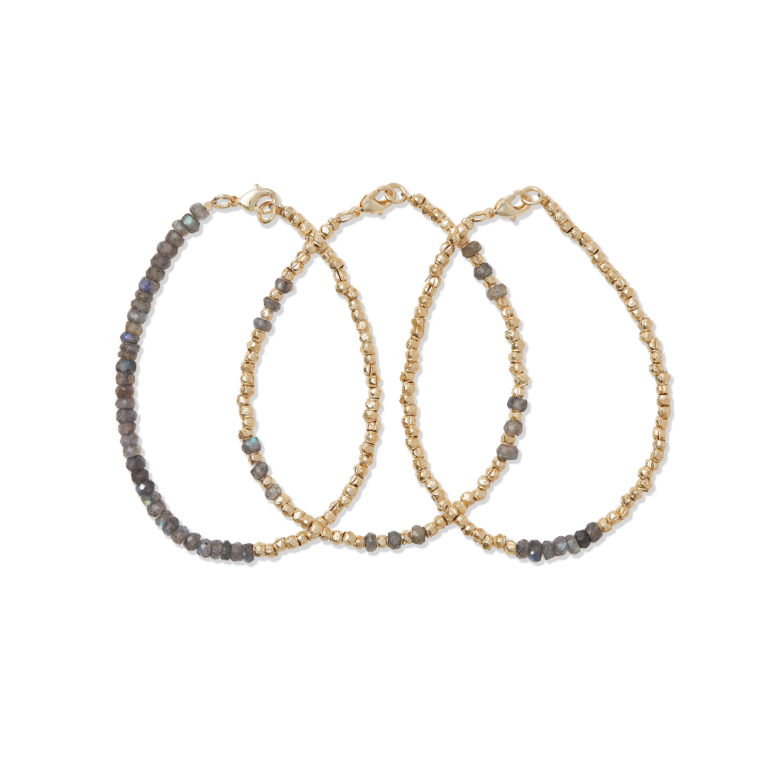 Labradorite and Brass Bracelets Set of 3