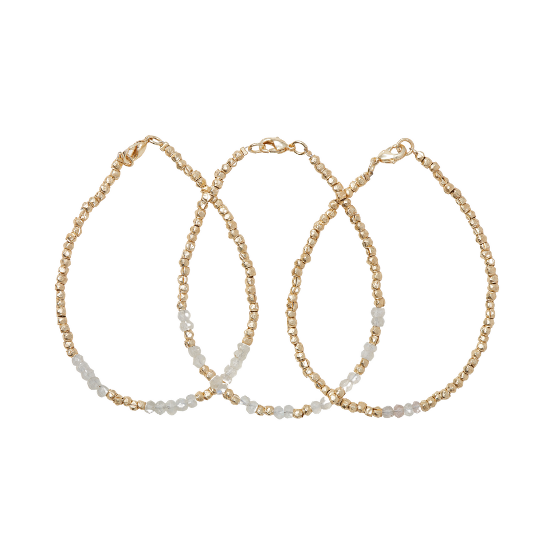 Moonstone and Brass Bracelets Set of 3