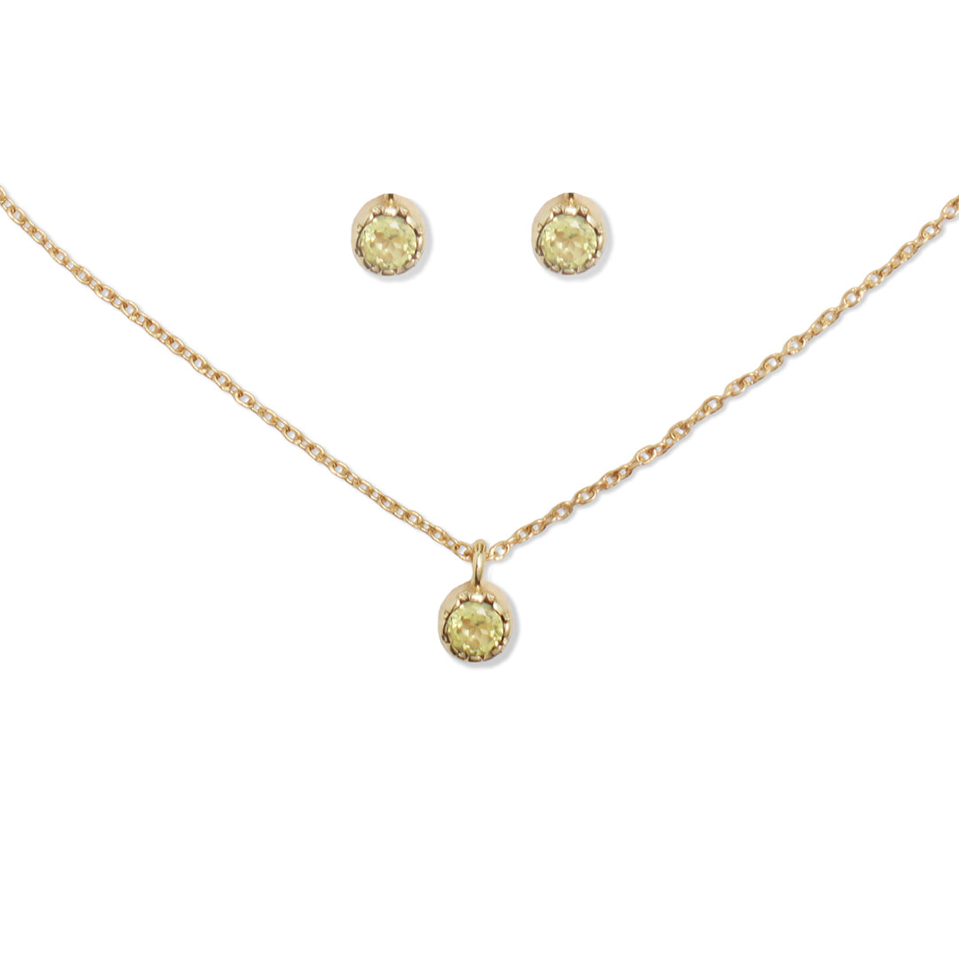 Simple Pendant Necklace and Earrings Peridot Set of 2