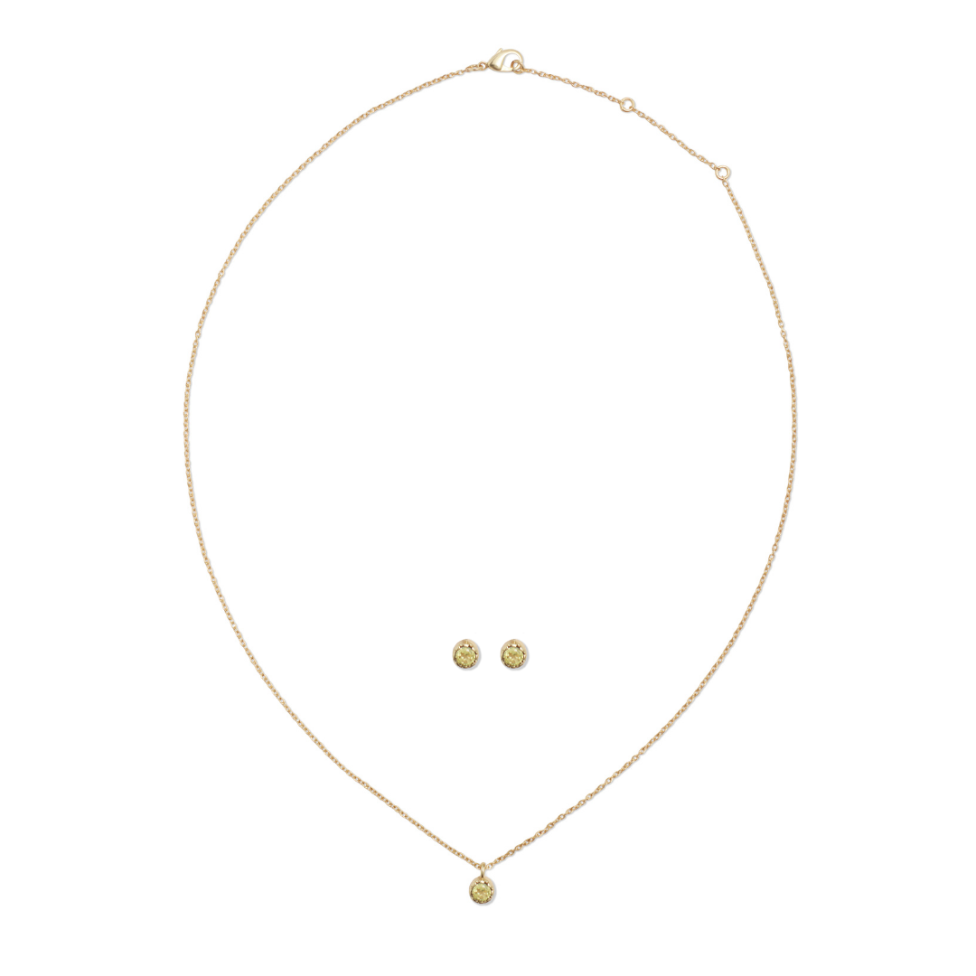 Simple Pendant Necklace and Earrings Peridot Set of 2
