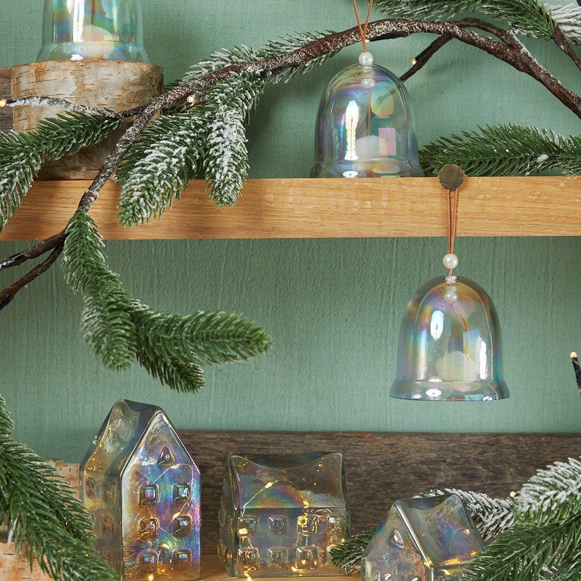 Luster Glass Lighted Mantle Village Set of 3