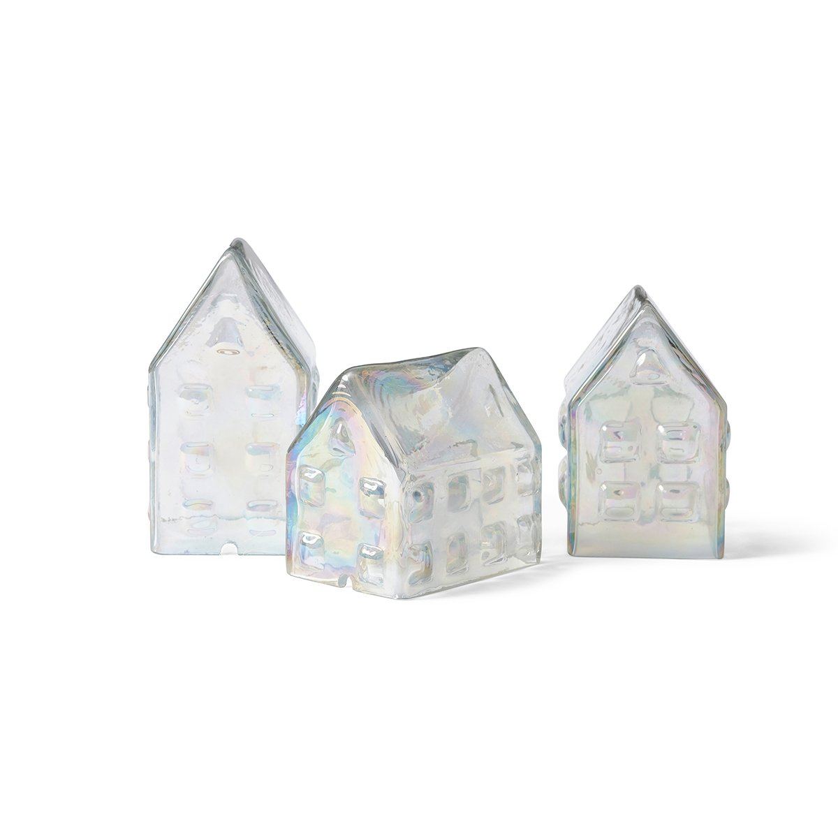 Luster Glass Lighted Mantle Village Set of 3