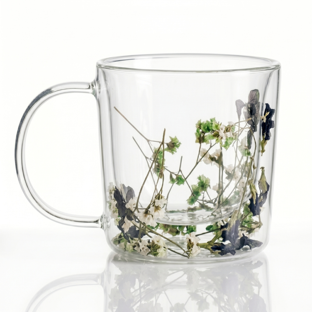 Double-Walled Glass Mug with Dried Botanicals
