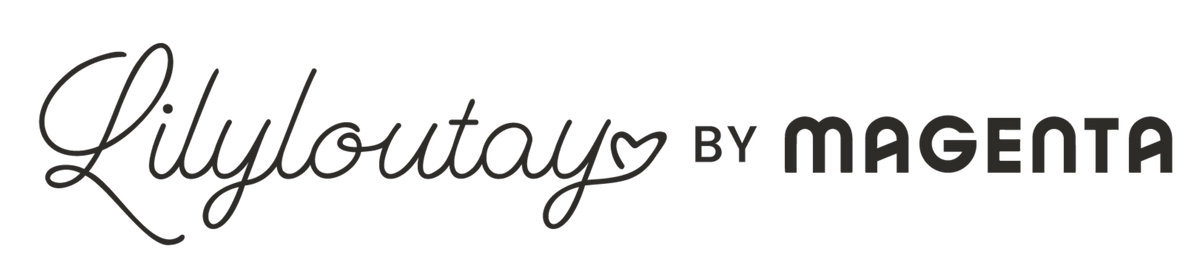 A black-on-white graphic displaying the brand name 'Lilyloutays BY MAGENTA' in stylized script and sans-serif fonts.
