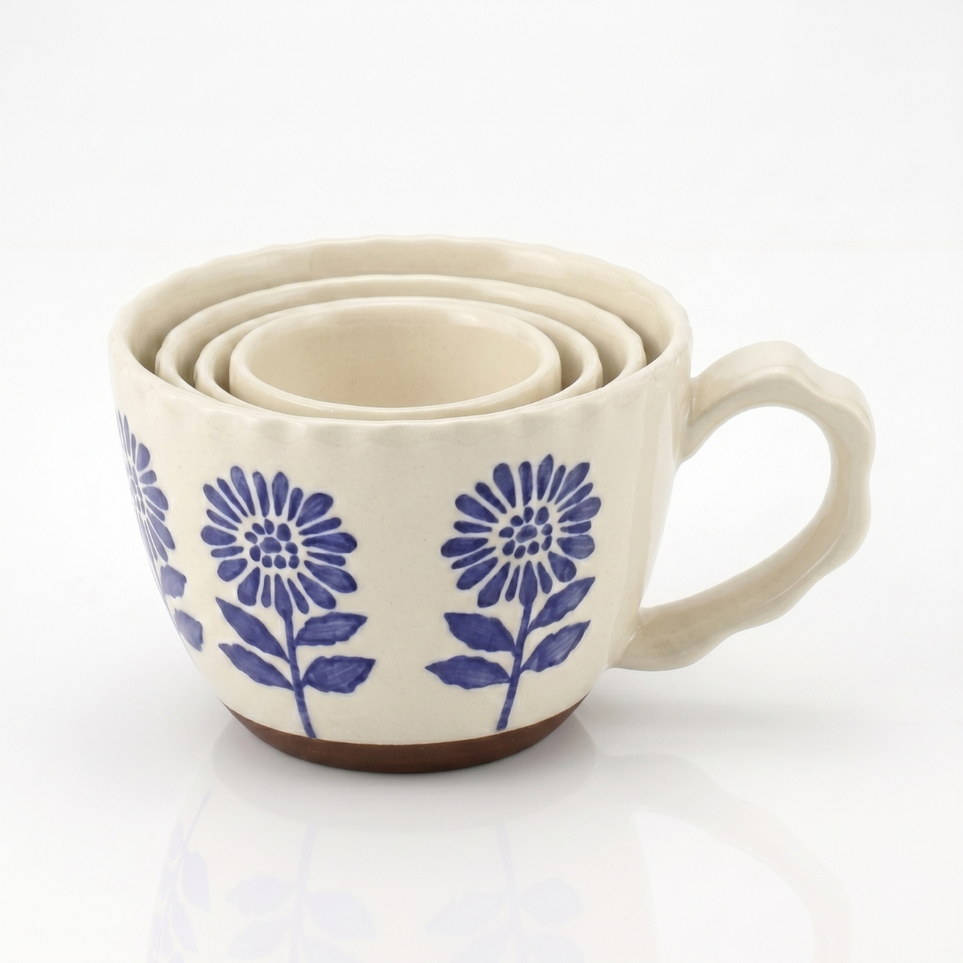 Nested Measuring Cups with Wavy Rim and Handle