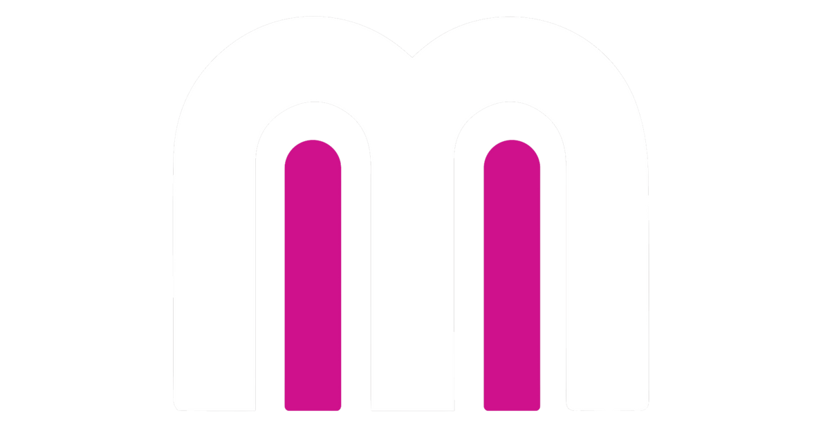A stylized lowercase 'm' logo or icon in white with two vertical magenta-pink bars inside, centered on a black background.