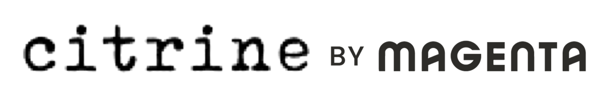 The text 'citrine BY MAGENTA' in a stylized black typewriter font on a solid white background.