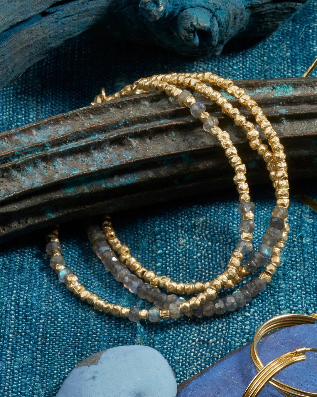 Labradorite and Brass Bracelets Set of 3