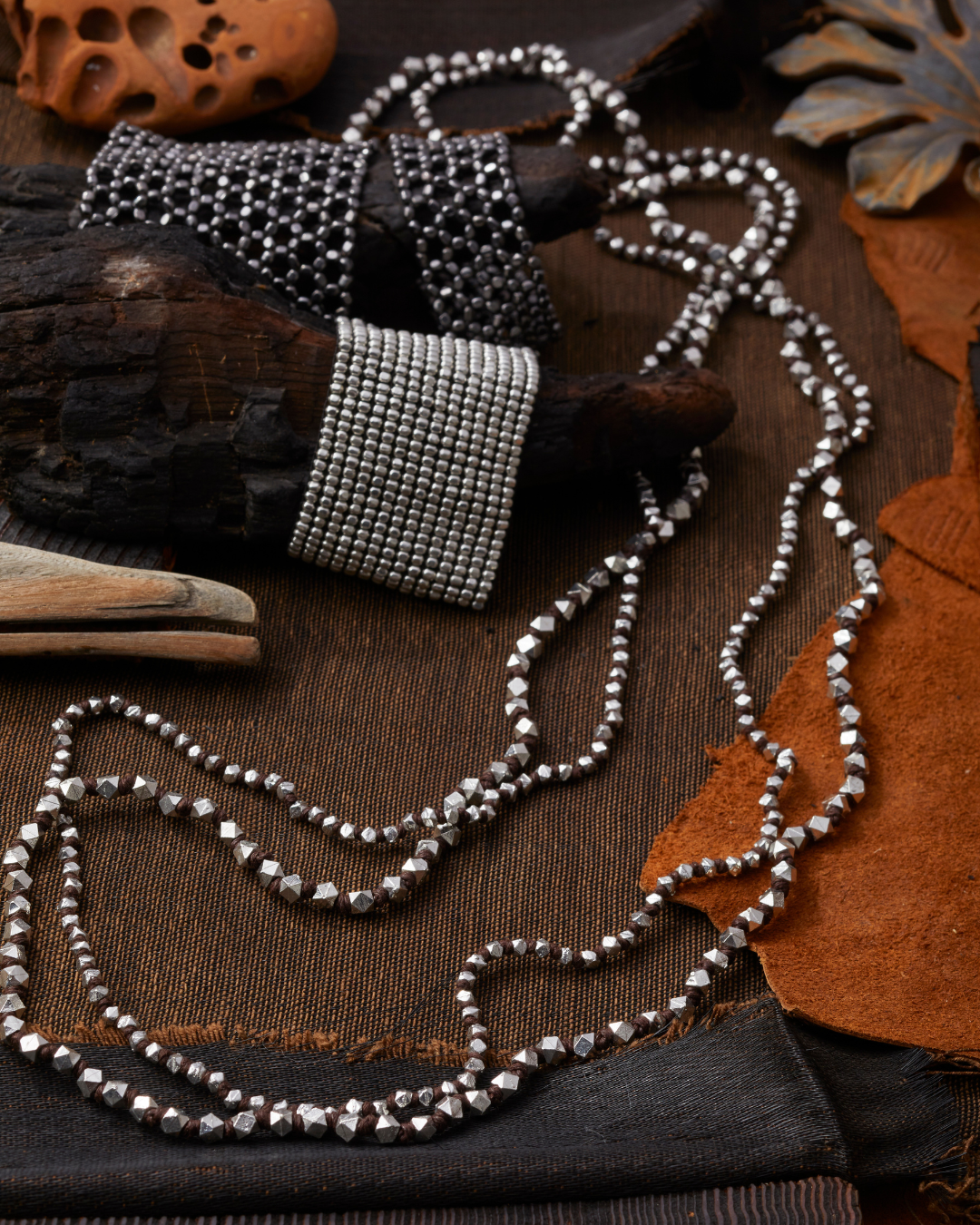 Silver Beaded Necklace Large