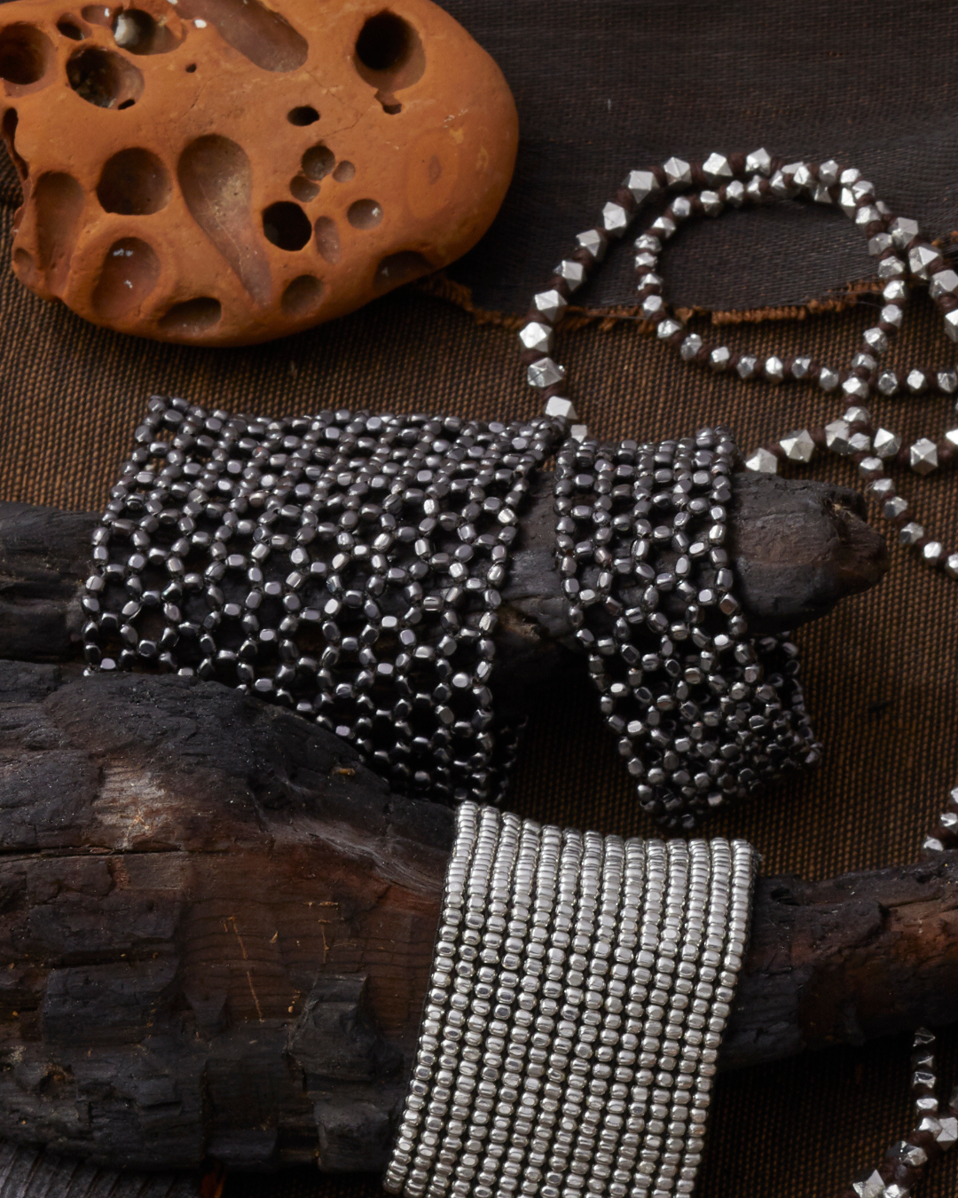 Beaded Stretch Gunmetal Bracelet Large