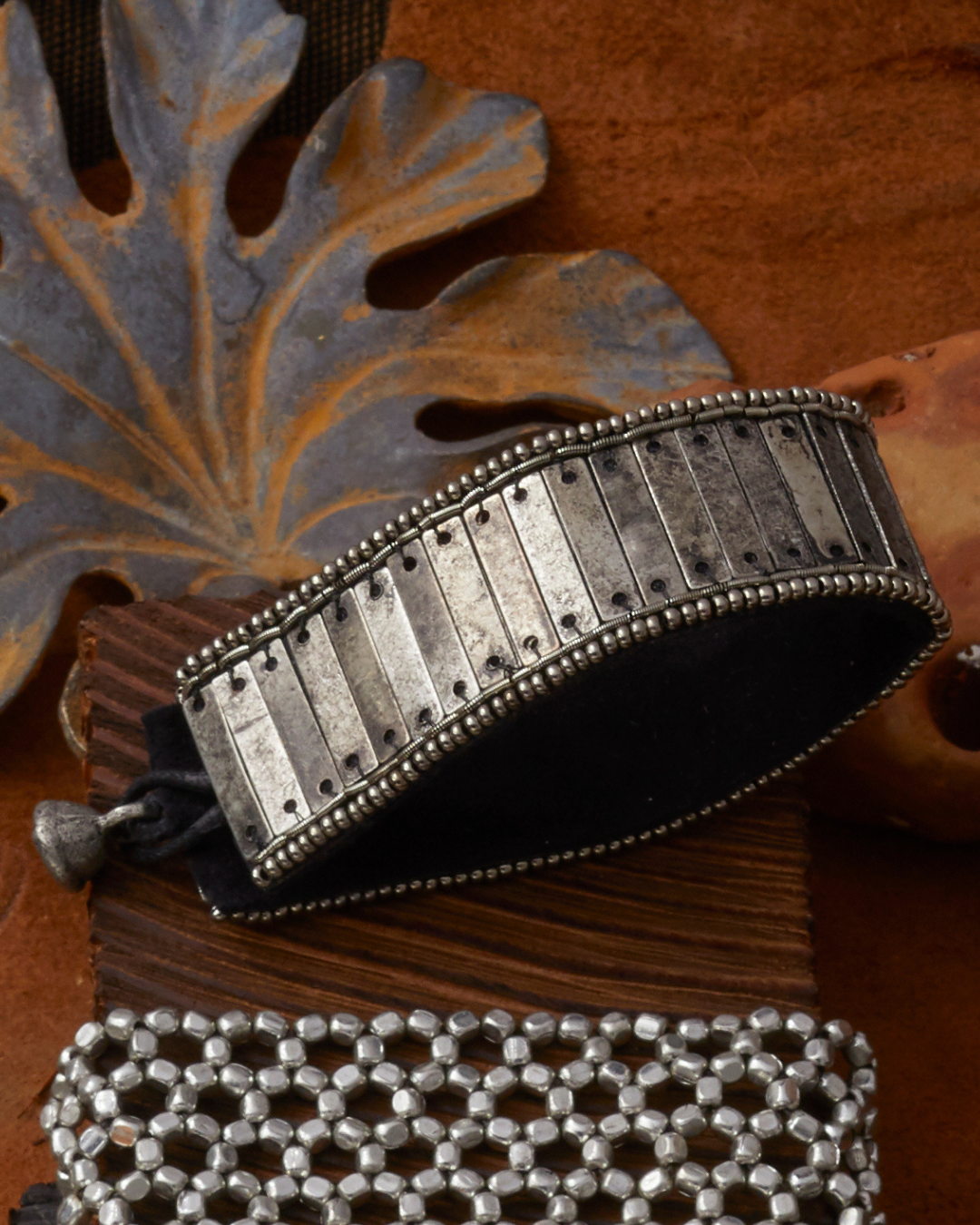 Metal, Silk and Suede Bracelet, Bars