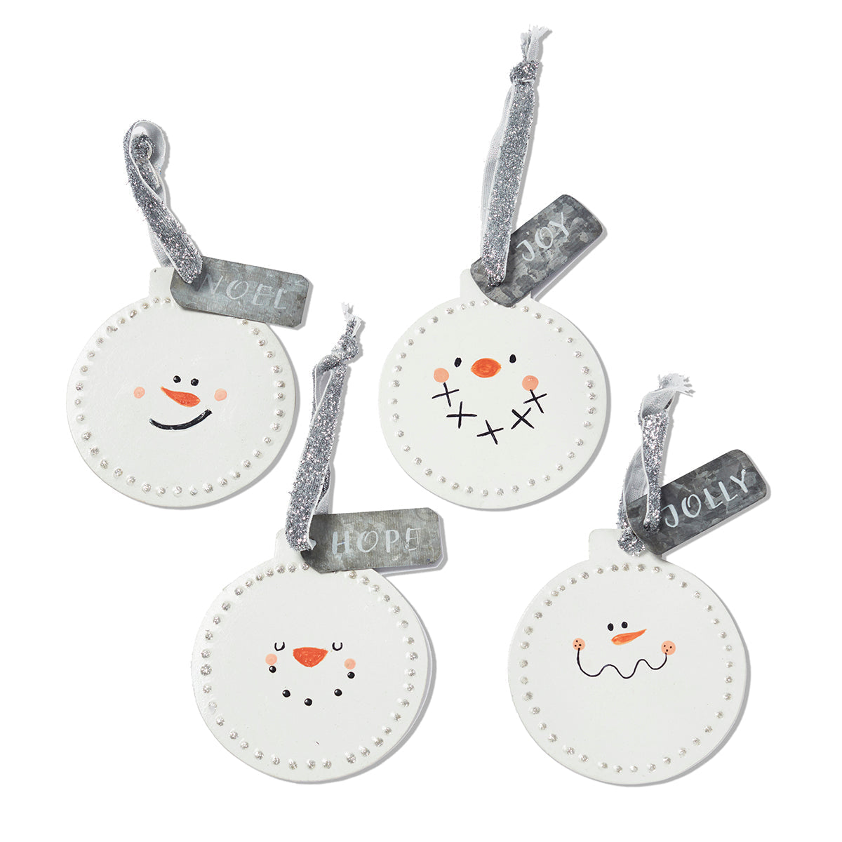 Galvanized Snowman Disc Ornament Set of 4
