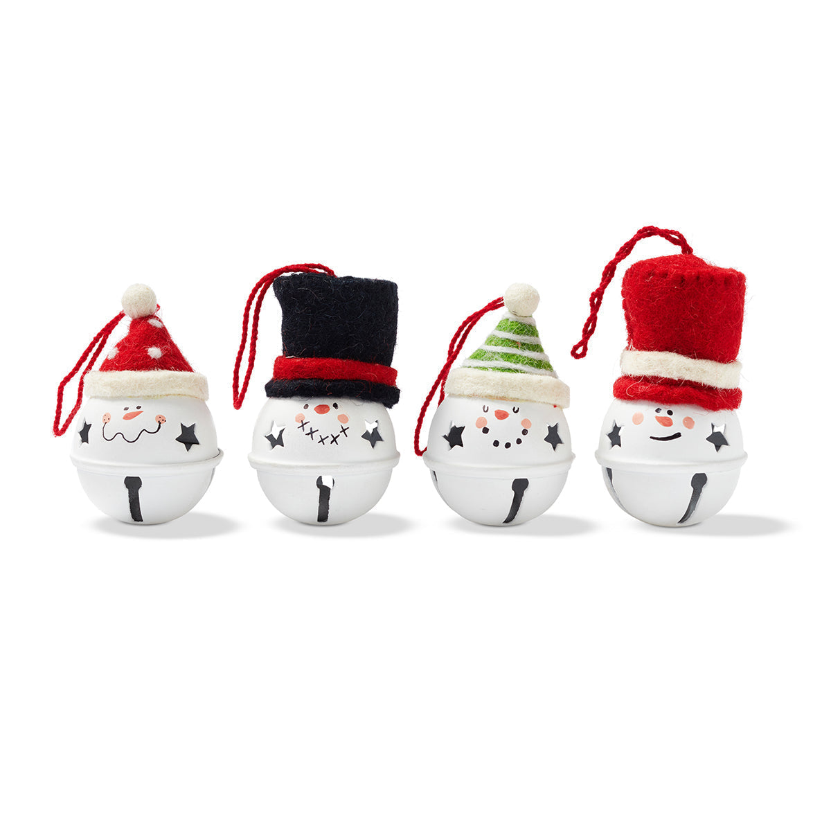 Galvanized and Felt Snowman Bell Ornament Set of 4