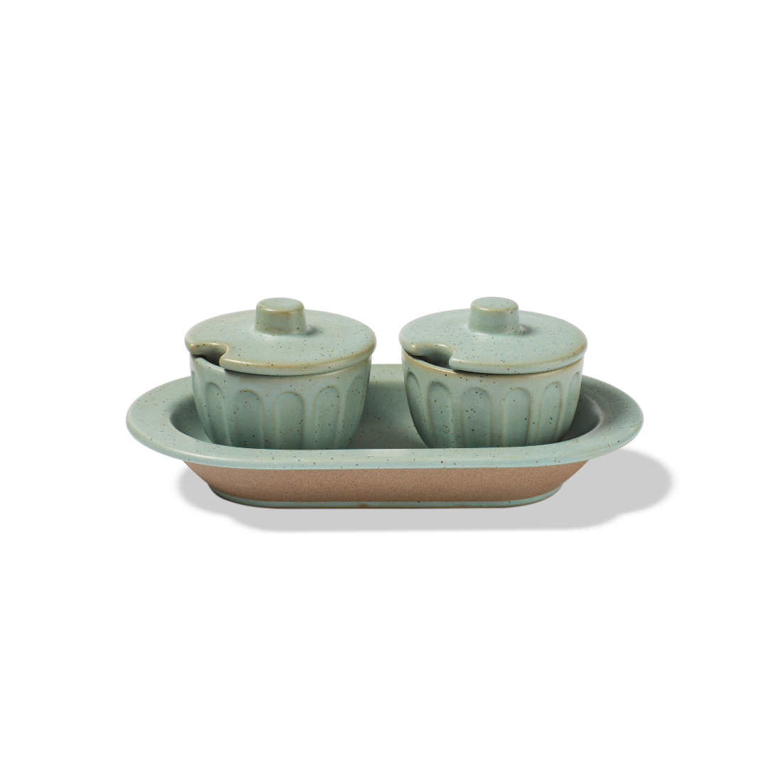 Aptos Lidded Condiment Jars with Tray Turquoise