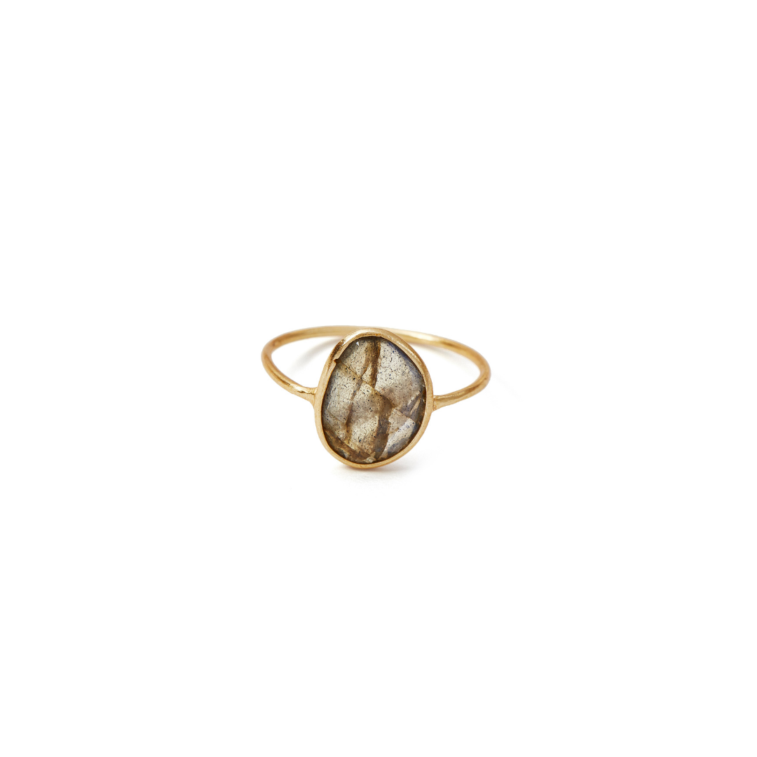 Stone Slice Labradorite Ring - Size 7