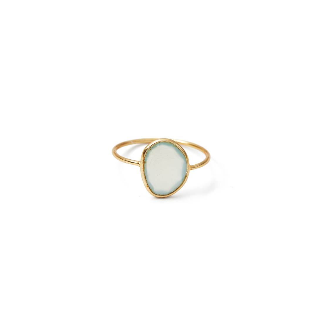 Stone Slice Aqua Chalcedony Ring - Size 8