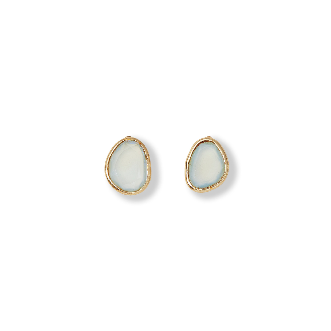 Stone Slice Aqua Chalcedony Earrings