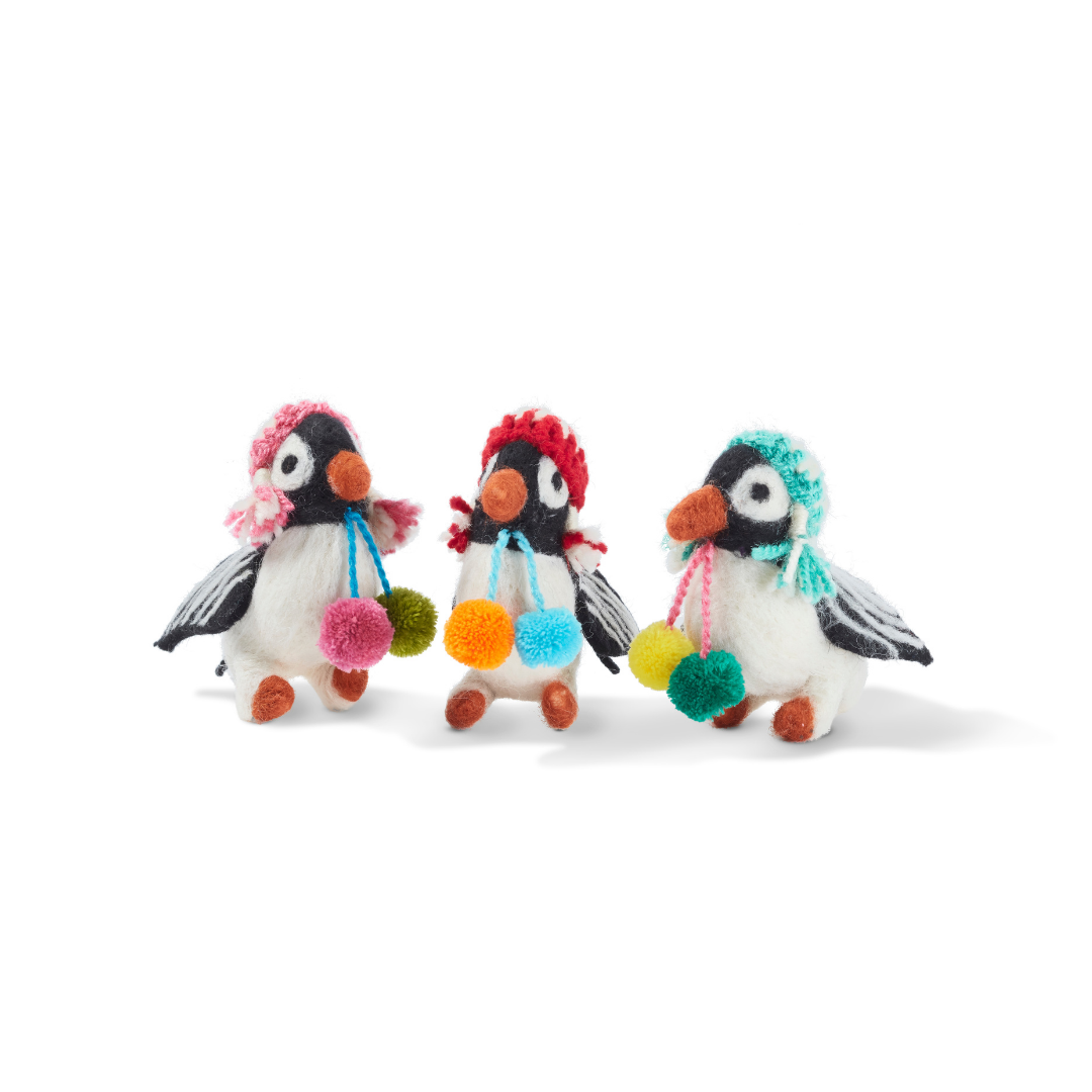 Wool Felt Penguin Ornaments Set of 3