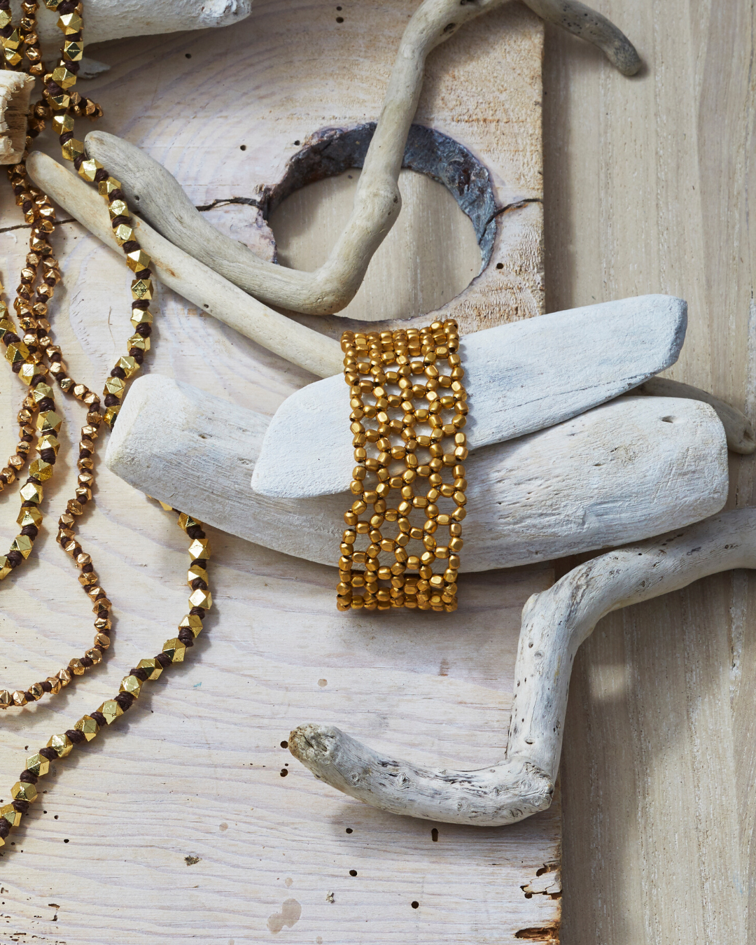 Beaded Stretch Brass Bracelet Small