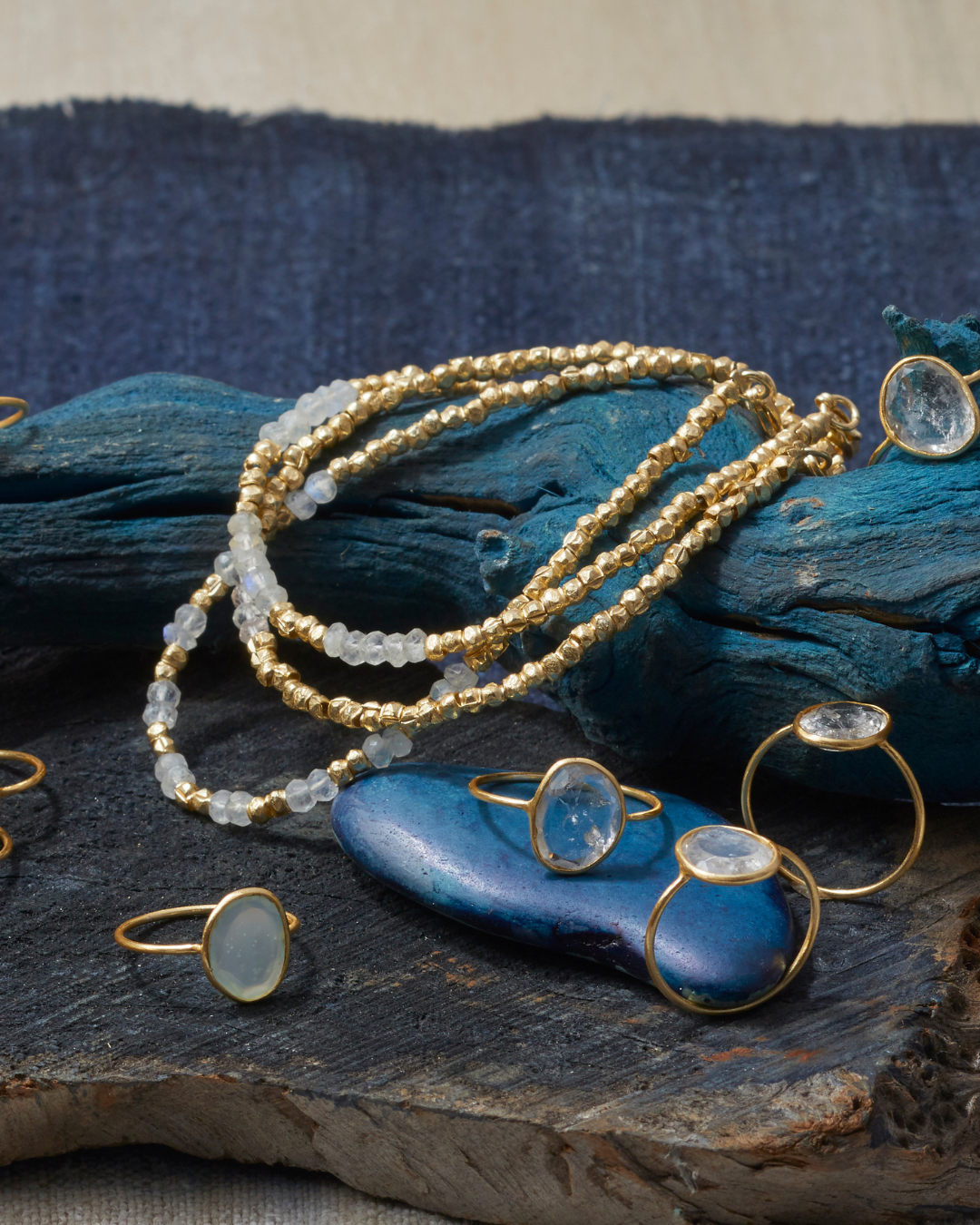 Moonstone and Brass Bracelets Set of 3