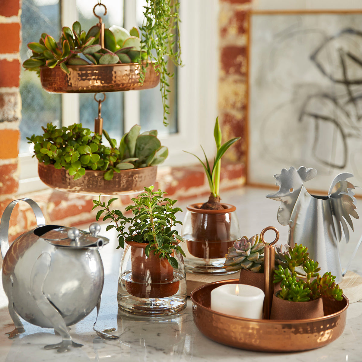 Glass and Terra Cotta Self-Watering Planter