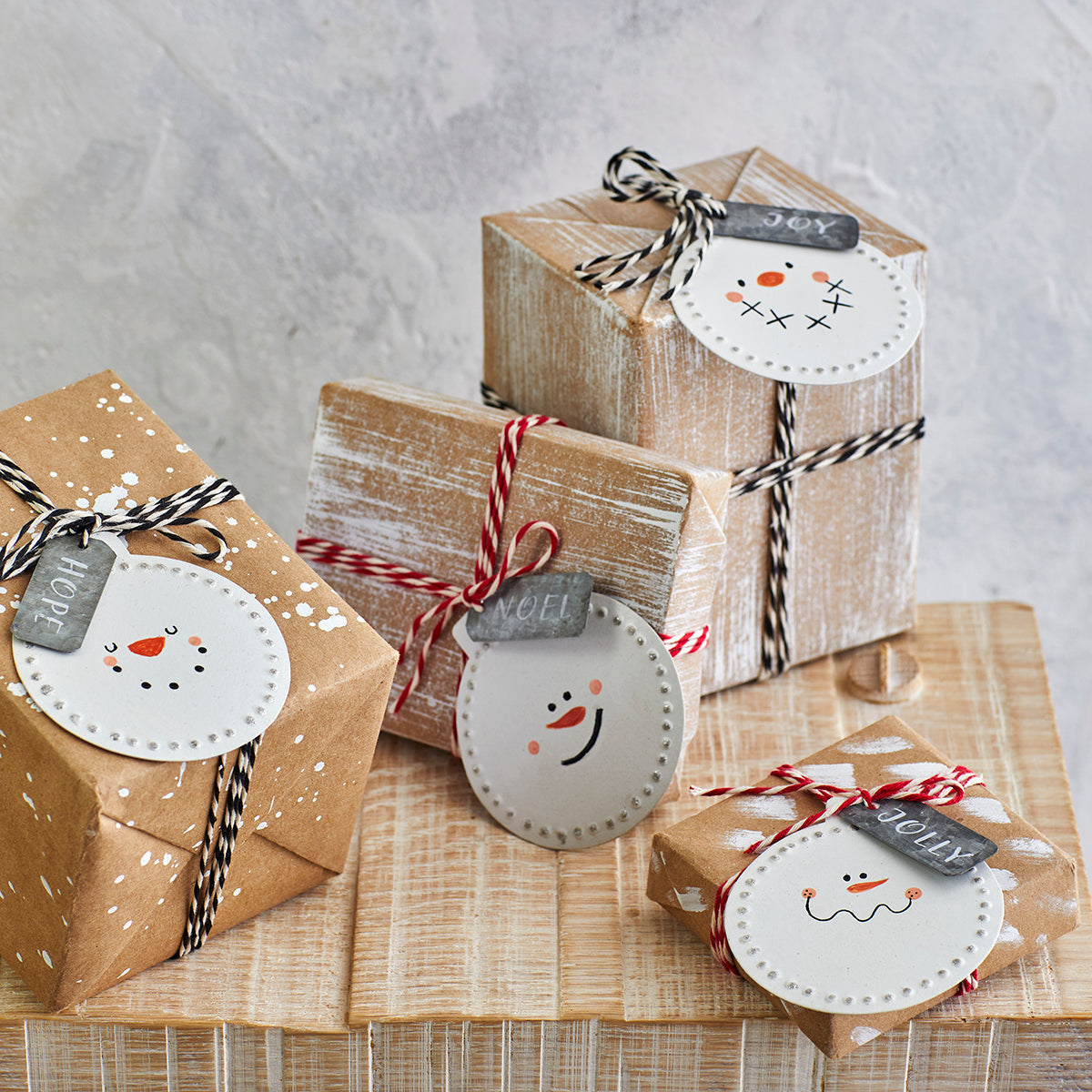 Galvanized Snowman Disc Ornament Set of 4